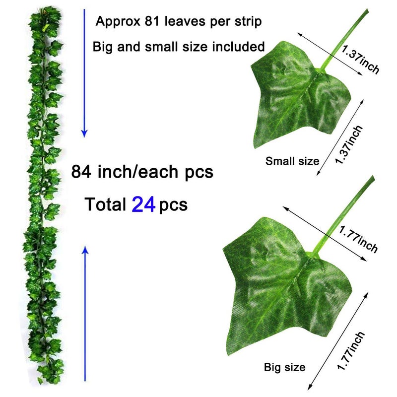 KASZOO 24Pack / Each 82 inch, Artificial Ivy Garland Fake Plants with 160 LED String Light, Green for Wedding Party Garden Outdoor Greenery Wall Decoration - Image 3